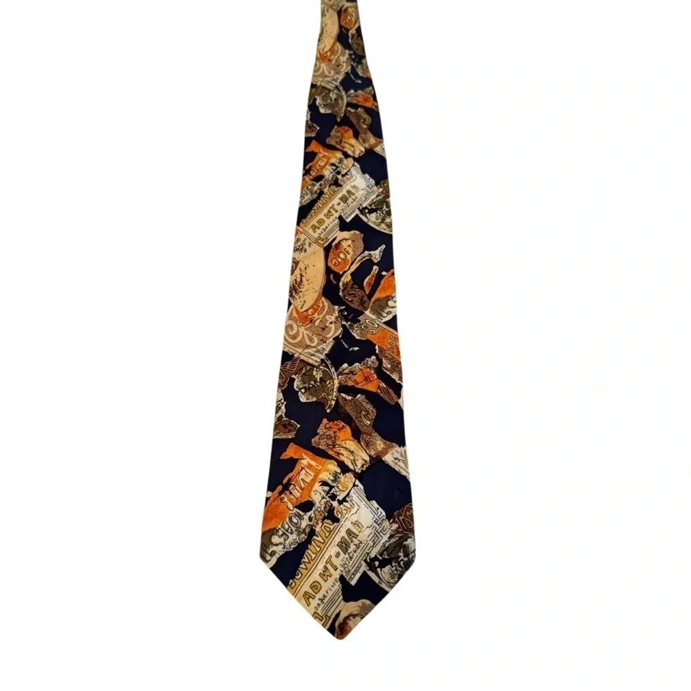 Guy Laroche Men’s Silk Tie Blue Orange Vintage Made In USA